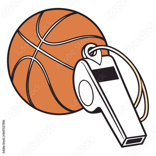 Basketball and whistle icon representing sports refereeing and game authority