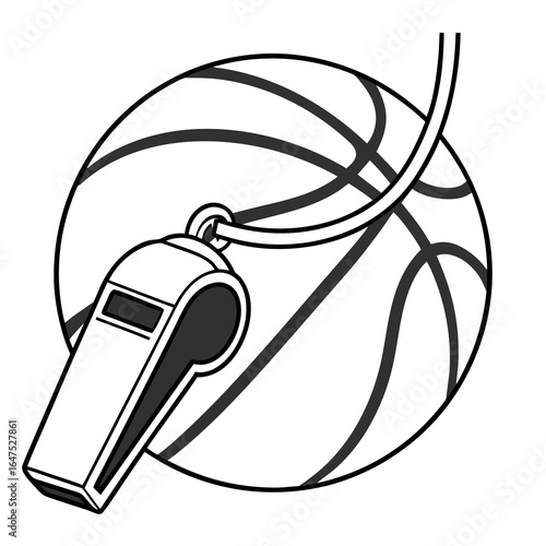 Basketball referee whistle and ball icon representing sports coaching and game officiating