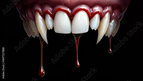 Vampire fangs dripping blood