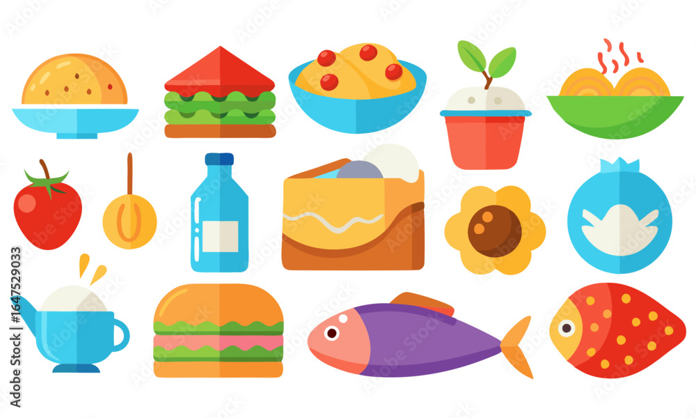 Fototapeta premium Download Food Set. Collection Of Various Meal, Fish And Meat Icons Set Vector Illustration . This Icon Concept Isolated Premium Vector.