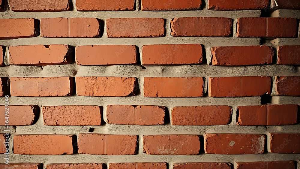 Obraz premium Close-up of aged red brick wall with rich texture and warm earthy tones under subtle directional light.