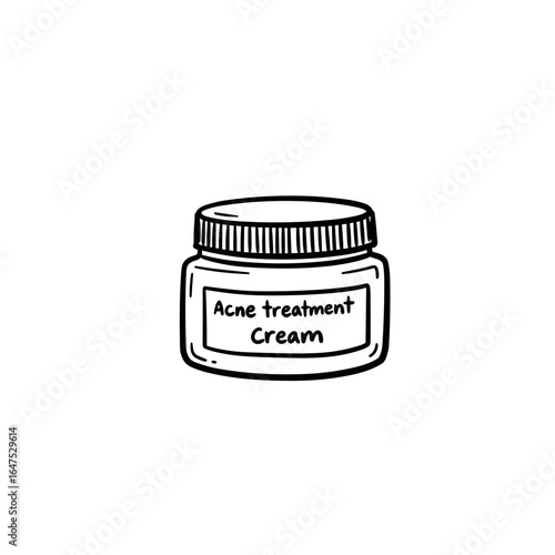 Acne treatment cream in a child's black ink drawing style  