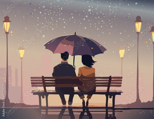 雨降る夕方の風景