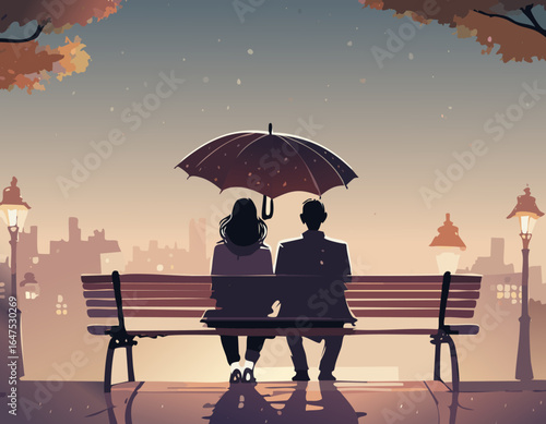 雨降る夕方の風景