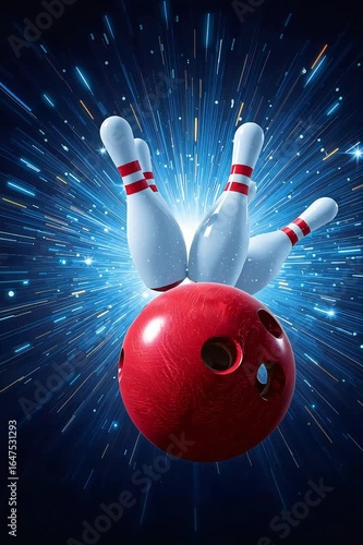 bowling ball and pins on blue background