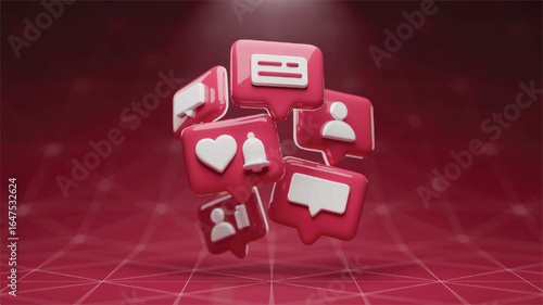Social Media Notification Icons Floating in 3D Space notifications likes