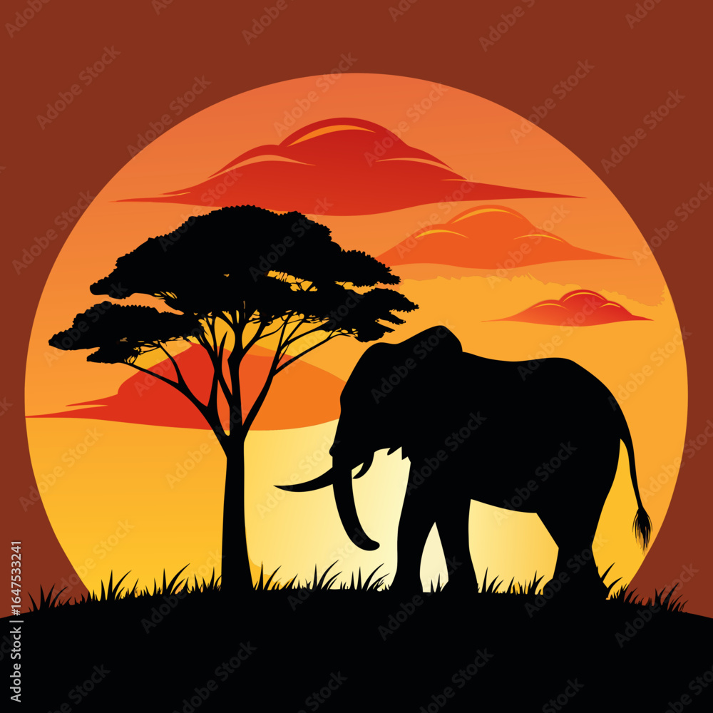 Fototapeta premium elephant on sunset