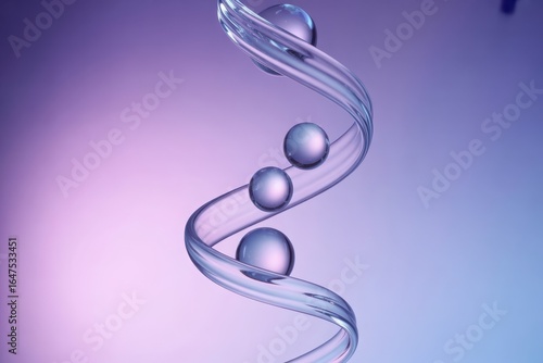 Abstract DNA helix with spheres floating in vibrant, elegant, and modern gradient background for science, biotech, or medical concepts