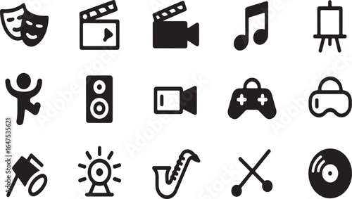 Visual & Performing Arts Vector Icons – Clean Outline Set of 40 Cultural Elements