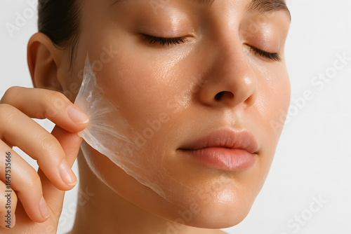  Close-up of a Woman Peeling Off a Transparent Purifying Facial Mask