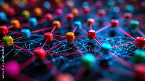 Colorful interconnected cubes, network graphic