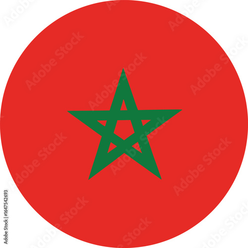 morocco flag circular design with green five pointed star on red background