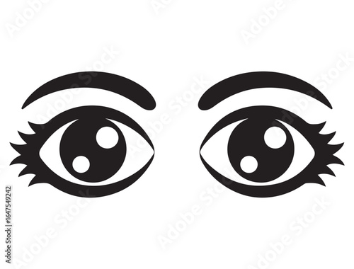 Eyes looking to one side. Sideways glance vector icon. Two eyes emoji. Cartoon eyes looking right, flip and they look left. Vector black silhouette. with white background