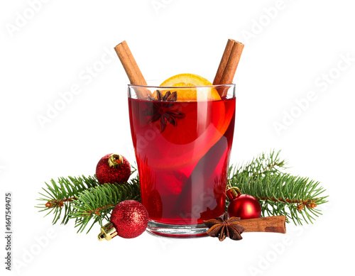 Rustic Mulled Wine Setup with Wooden Table and Festive Decorations, Close-Up, Isolated