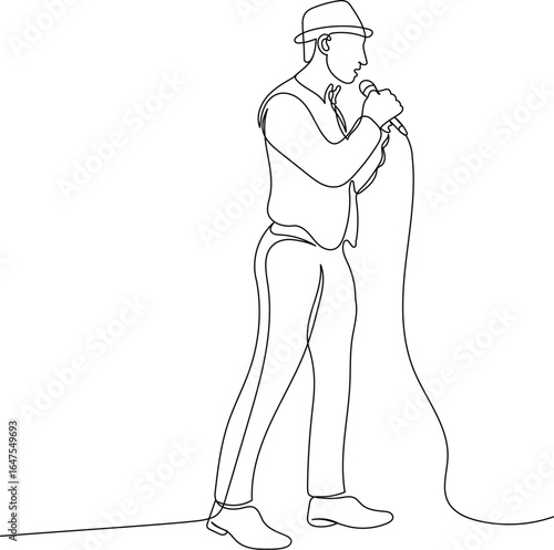 Man Singing into Microphone. Minimalist One Line Art of Vocal Performance