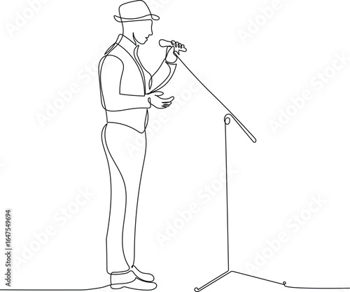 Male Singer Performing. One Continuous Line Drawing of Music Artist Singing