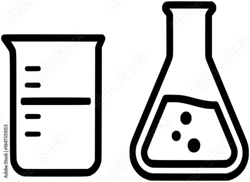 Minimalist Beaker and Flask Chemistry Set – Monochrome Vector Illustration