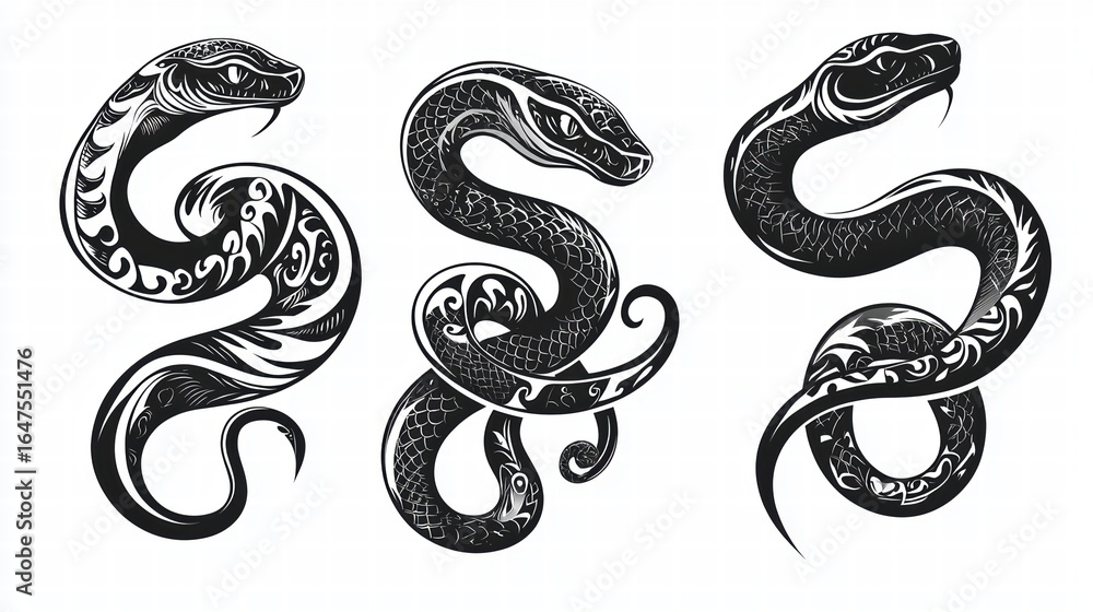 Obraz premium Dynamic snake illustrations art studio digital artwork creative environment close-up perspective reptilian themes