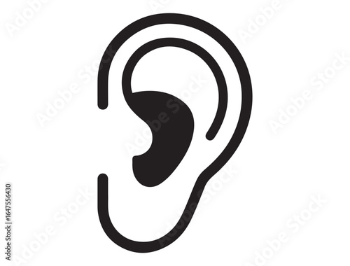 Ear with earplug vector icon. Ear plugs sign. Sleeping quality concept. Noise cancelling earplugs linear icon. Hearing protection. Vector black silhouette. with white background