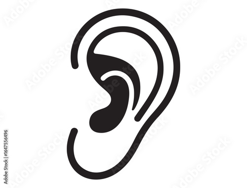 Ear with earplug vector icon. Ear plugs sign. Sleeping quality concept. Noise cancelling earplugs linear icon. Hearing protection. Vector black silhouette. with white background