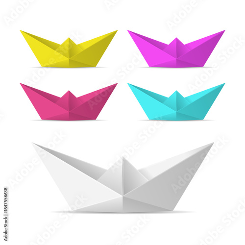 Wallpaper Mural Realistic Detailed 3d Different Color Paper Boat Set. Vector illustration of Origami Folded Ship or Sail Torontodigital.ca