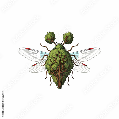 Surreal insect art with tree body and butterfly wings