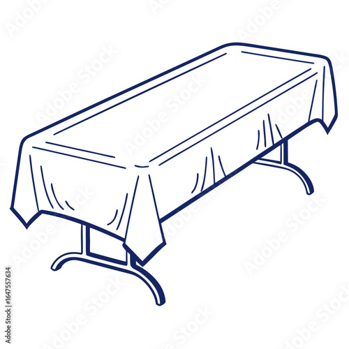 Rectangular tablecloth draped over a table isolated on white background