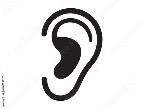 Ear with earplug vector icon. Ear plugs sign. Sleeping quality concept. Noise cancelling earplugs linear icon. Hearing protection. Vector black silhouette. with white background