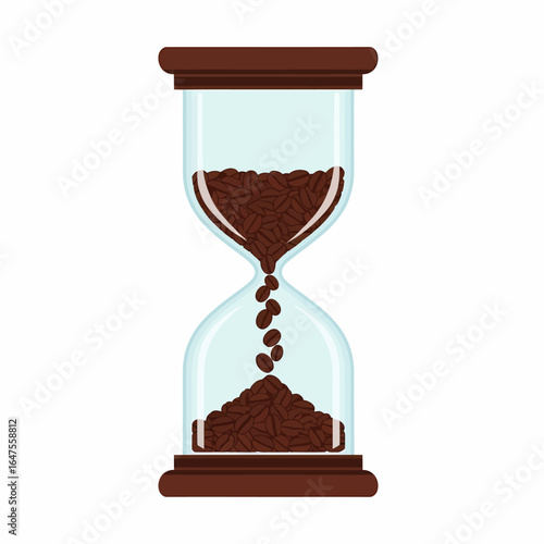 Flat vector hourglass filled with coffee beans