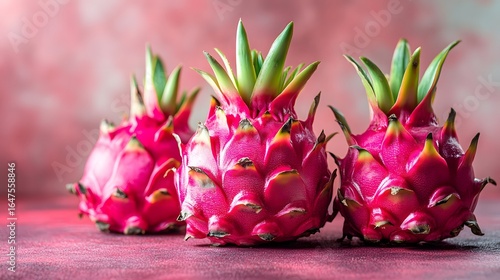 Premium Dragon Fruit Product Shoot on Pink Background - Top Down View, High Saturation, Commercial Food Photography。