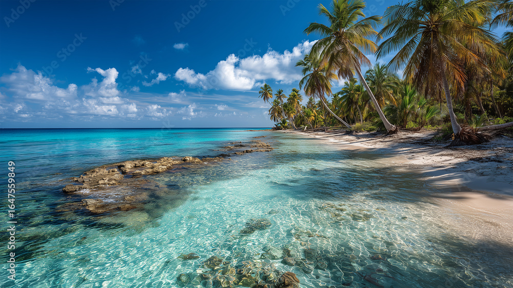 Fototapeta premium 透き通る海と白砂のトロピカルビーチ