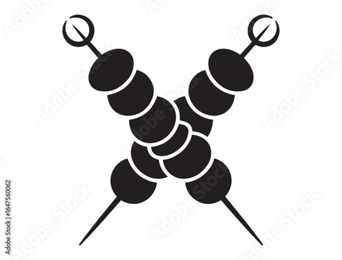Crossed kebabs on skewers vector icon. Perfect for barbecue, grill, or outdoor cooking themes. Vector black silhouette. with white background