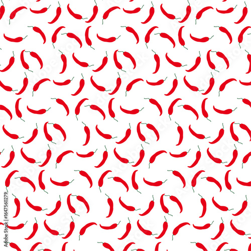 Seamless Red Chili Pepper Pattern on White Background