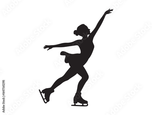 Figure Skating Twirl. Vector black silhouette. with white background