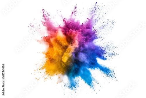 Explosion of vibrant colored powder isolated on transparent background