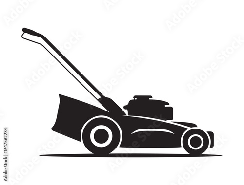 very simple flat and single minimalist Lawn Mower. Vector black silhouette. with white background