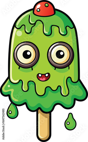 Halloween popsicle treats Cute Green Ice Cream Monster