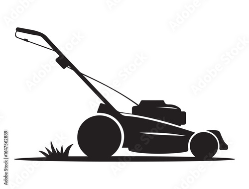 very simple flat and single minimalist Lawn Mower. Vector black silhouette. with white background