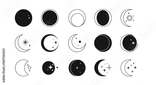 Beautiful celestial moon phases collection, perfect for modern astrology designs and dreamy night sky themes