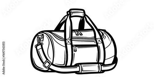 Black Outline Vector Image of a Duffel Bag
