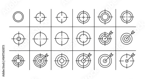 Varied target icons showing goal progress, accuracy, and success in reaching objectives, originally designed as vector