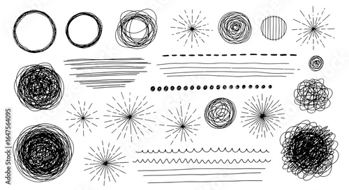 Sketchy doodle design elements with circles and lines for creative projects and presentations