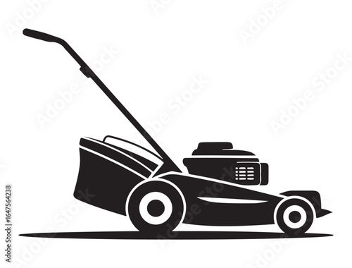 very simple flat and single minimalist Lawn Mower. Vector black silhouette. with white background