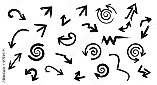 Expressive hand-drawn arrows directing flow and movement with unique artistic flair and dynamic brushstrokes