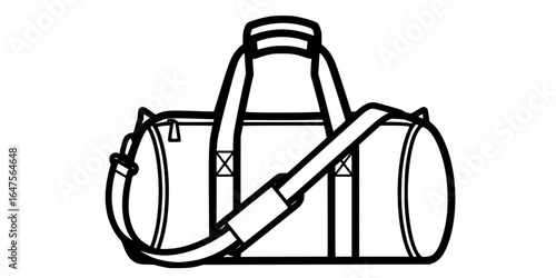 Black Outline Vector Image of a Duffel Bag
