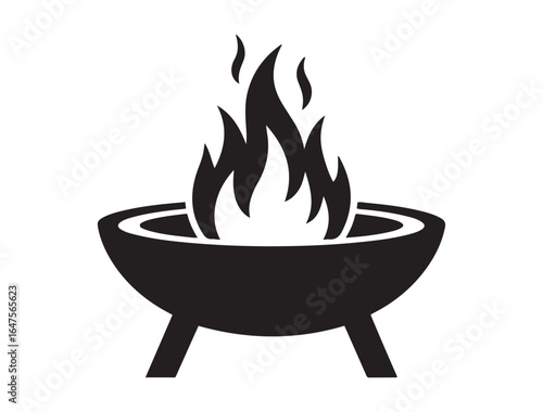 Fire Pit. Vector black silhouette. with white background