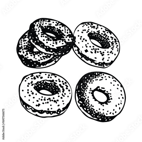 Bagels Woodcut Vector Icon Set - Minimalist Bakery & Breakfast Illustrations
