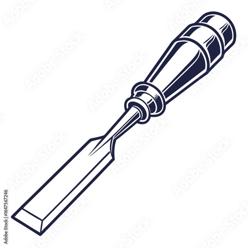 Fototapeta Classic woodworking chisel with a dark handle and sharp beveled blade