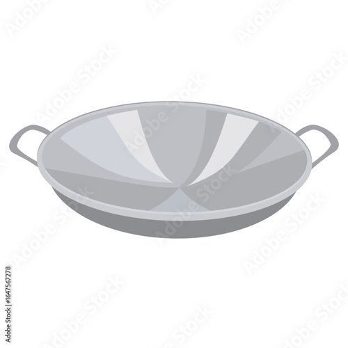Wok clip art, wok frying pan vector icon, kitchen cookware clipart, double handle pan or two handled pan
