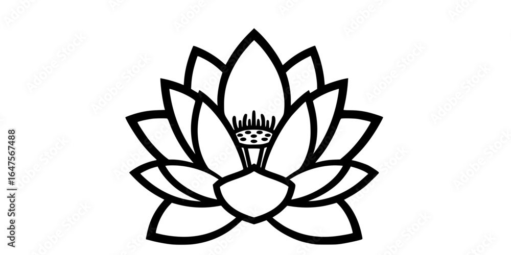 Obraz premium Lotus Flower Outline Vector Black and White SVG 